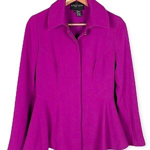 Etcetera PEPLUM ultra pink stretch textured double-weave peplum jacket.